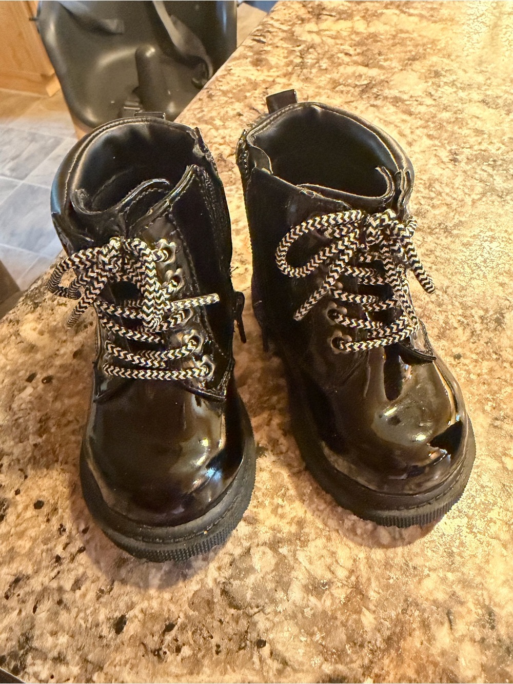 Black Patent Lace-Up Kids Boots